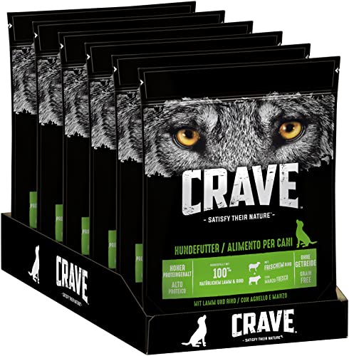 CRAVE Premium Trockenfutter mit Lamm & Rind für Hunde – Getreidefreies Adult Hundefutter mit hohem Proteingehalt – 6 x 1 kg von CRAVE