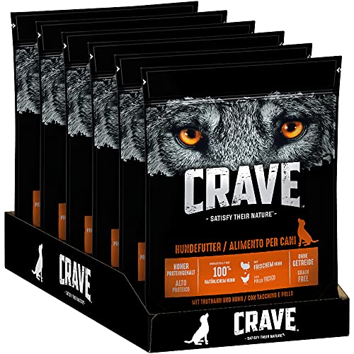 CRAVE Premium Trockenfutter mit Truthahn & Huhn für Hunde – Getreidefreies Adult Hundefutter mit hohem Proteingehalt – 6 x 1 kg von CRAVE