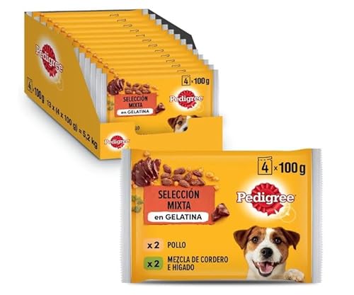 PEDIGREE Adult Huhn & Lamm in Gelee - Nassfutter für ausgewachsene Hunde - 13 Multipacks mit 4x100g (52 Beuteln) von PEDIGREE