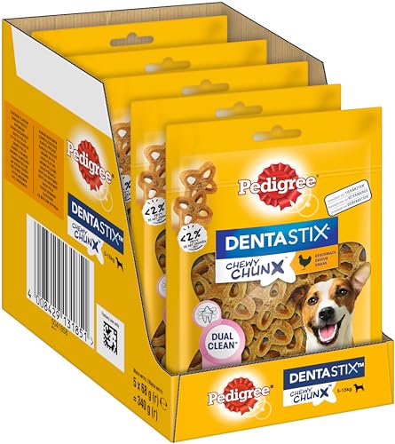 Pedigree Dentastix Chewy Chunx Zahnpflegesnacks für kleine Hunde von 5-15 kg, mit Huhn, 5 Packungen (5 x 68 g) von PEDIGREE