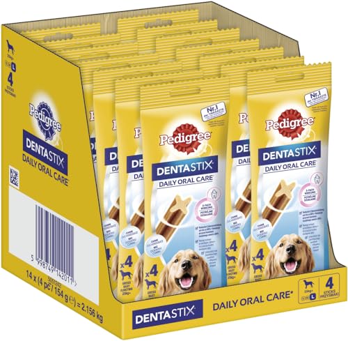 PEDIGREE DENTASTIX Daily Oral Care - Beutel - für große Hunde (25kg+) 14 x 4 Stück, Zahnpflege, Leckerlis, Kaustange, Hundesnack von PEDIGREE