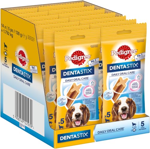 Pedigree DENTASTIX Daily Oral Care - Beutel - Für mittelgroße Hunde (10-25kg) 14 x 5 Stück, Zahnpflege, Leckerlis, Kaustange, Hundesnack von PEDIGREE