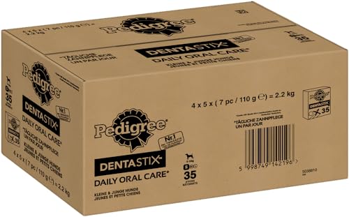 PEDIGREE DENTASTIX Daily Oral Care Karton Multipack Kleine Hunde 5-10kg, 140 Sticks (4 x 5x7 Stück) Hundeleckerli Hundesnack Zahnpflege Leckerli von PEDIGREE