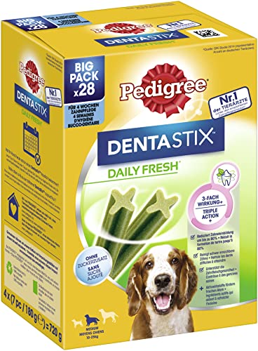 PEDIGREE Denta Stix Fresh Multipack für mittelgrosse Hunde (10-25kg),4x7Stck., 1er Pack (1 x 720 g) von PEDIGREE