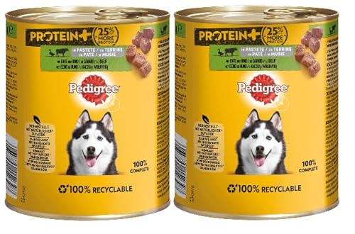 PEDIGREE Dose Protein+ in Pastete Hundefutter Nassfutter - Verschiedene Geschmacksrichtungen (2x800g, Ente und Rind) von PEDIGREE
