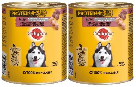 PEDIGREE Dose Protein+ in Pastete Hundefutter Nassfutter - Verschiedene Geschmacksrichtungen (2x800g, Wild & Geflügel) von PEDIGREE