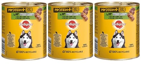 PEDIGREE Dose Protein+ in Pastete Hundefutter Nassfutter - Verschiedene Geschmacksrichtungen (3x800g, Ente und Rind) von PEDIGREE