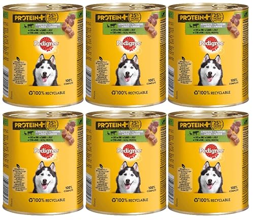 PEDIGREE Dose Protein+ in Pastete Hundefutter Nassfutter - Verschiedene Geschmacksrichtungen (6x800g, Ente und Rind) von PEDIGREE