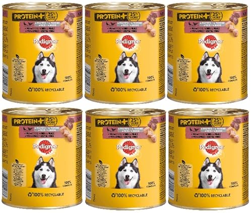 PEDIGREE Dose Protein+ in Pastete Hundefutter Nassfutter - Verschiedene Geschmacksrichtungen (6x800g, Wild & Geflügel) von PEDIGREE