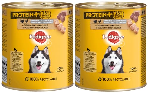 Pedigree Protein+ Hundefutterdosen 2x800g - Verschiedene Geschmacksrichtungen Ente und Rind in Pastete, Pastete mit Truthahn und Huhn, Pastete mit Wild und Geflügel (2x800g, Truthahn und Huhn) von PEDIGREE