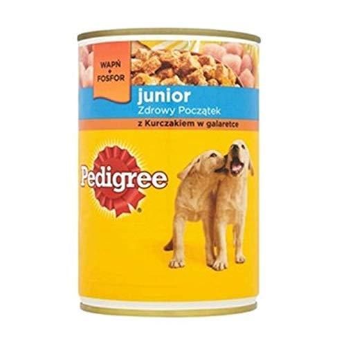 PEDIGREE Junior Nassfutter für Hunde Nassfutter für Welpen mit Huhn in Gelee 24 x 400 g (24 Dosen) von PEDIGREE