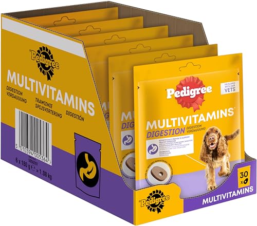 Pedigree Hundesnacks Multivitamins Verdauung - 30 weiche Hundeleckerlis mit Probiotika, 180g - Supplements zur Unterstützung der Verdauung, einfache Fütterung von PEDIGREE