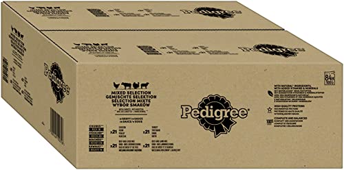 Pedigree Adult Hundenassfutter Vital Protection, 84 Portionsbeutel, 84x100g (1 Großpackung) – Hundefutter nass, in Sauce mit Huhn, Rind, Lamm und Truthahn von PEDIGREE