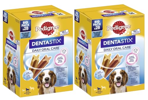 Pedigree Denta Stix Daily Oral Care MP – Für mittelgroße Hunde 10-25kg, 2x28 Sticks 2X (4 x 7 Stück) von PEDIGREE