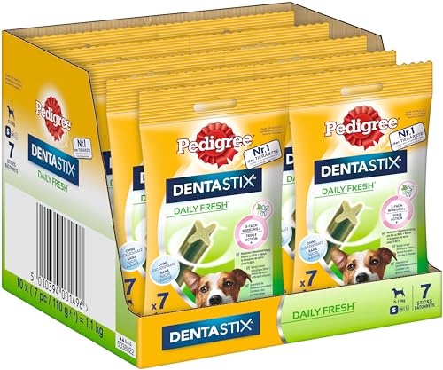 Pedigree DentaStix Daily Fresh Zahnpflegesnack für kleine Hunde – Hundeleckerli mit Aktivwirkstoffen für jeden Tag – Für gesunde Zähne und einen frischen Atem – 1 x 7 Stück (10er Pack) von PEDIGREE
