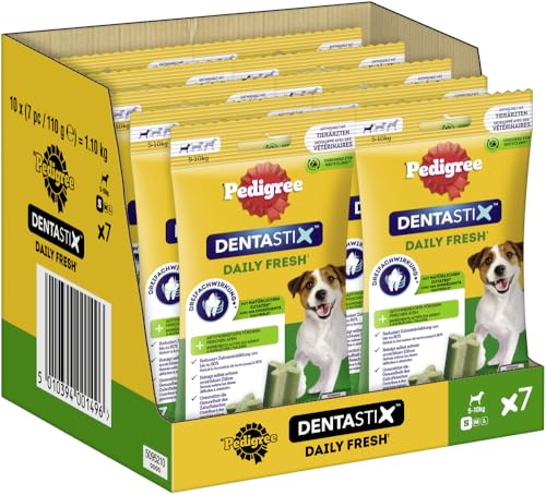 Pedigree DentaStix Daily Fresh Zahnpflegesnack für kleine Hunde – Hundeleckerli mit Aktivwirkstoffen für jeden Tag – Für gesunde Zähne und einen frischen Atem – 1 x 7 Stück (10er Pack) von PEDIGREE