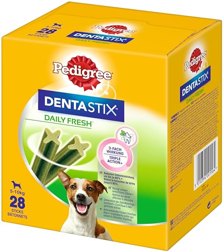 Mars Pedigree DentaStix Daily Fresh Zahnpflegesnack für kleine Hunde (5–10kg), 112 Sticks, 4er Pack, 4x28 Stück – Hundeleckerlis für jeden Tag, für gesunde Zähne und einen frischen Atem von PEDIGREE