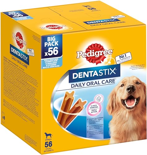 Pedigree DentaStix Daily Oral Care Zahnpflegesnack für große Hunde (+25kg), 56 Stück (1 Packung) – Hundeleckerlis mit Huhn– & Rindgeschmack für jeden Tag, für gesunde Zähne von PEDIGREE