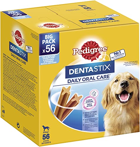 Pedigree DentaStix Daily Oral Care Zahnpflegesnack für große Hunde (+25kg), 56 Stück (1 Packung) – Hundeleckerlis mit Huhn– & Rindgeschmack für jeden Tag, für gesunde Zähne von PEDIGREE