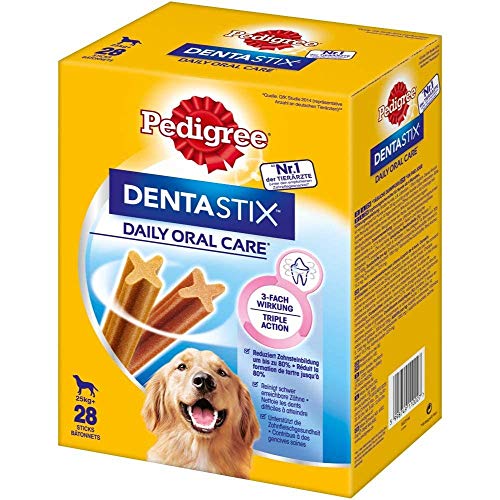 Mars Mars Pedigree DentaStix Daily Oral Care Zahnpflegesnack für große Hunde – Hundeleckerli mit Huhn- & Rindgeschmack für jeden Tag – 112 Sticks (4 x 28 Stück) von PEDIGREE