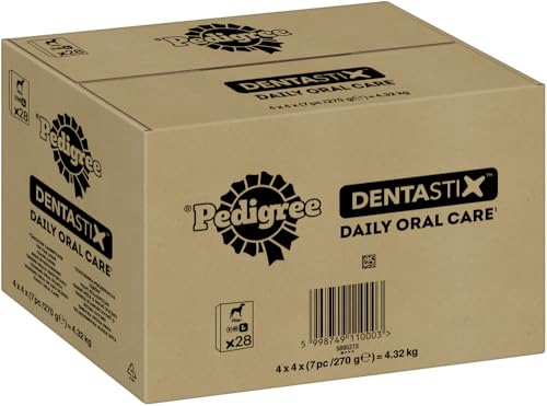 Mars Mars Pedigree DentaStix Daily Oral Care Zahnpflegesnack für große Hunde – Hundeleckerli mit Huhn- & Rindgeschmack für jeden Tag – 112 Sticks (4 x 28 Stück) von PEDIGREE