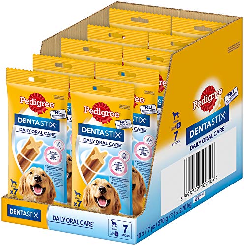 Pedigree DentaStix Daily Oral Care Zahnpflegesnack für große Hunde – Hundeleckerli mit Huhn- & Rindgeschmack für jeden Tag – 70 Sticks (10 x 7 Stück) von PEDIGREE