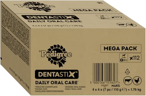 Pedigree DentaStix Daily Oral Care Zahnpflegesnack für kleine Hunde (5–10kg), 112 Stück (1 Großpackung) – Hundeleckerlis mit Huhn– & Rindgeschmack für jeden Tag, für gesunde Zähne von PEDIGREE