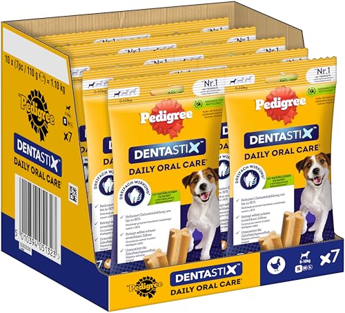 Pedigree DentaStix Daily Oral Care Zahnpflegesnack für kleine Hunde – Hundeleckerli mit Huhn- & Rindgeschmack für jeden Tag – 70 Sticks (10 x 7 Stück) von PEDIGREE