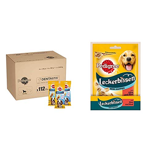 Pedigree DentaStix Daily Oral Care Zahnpflegesnack für mittelgroße Hunde – 1 x 112 Stück & Leckerbissen Mini-Happen – Kleine Hundekekse mit Rind und Käse – Hunde Treats im Vorratspack 6 x 140 g von PEDIGREE