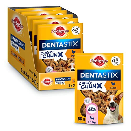 Pedigree Dentastix Chewy Chunx Snack für kleine Hunde, Huhn, 5 Beutel x 68 g von PEDIGREE