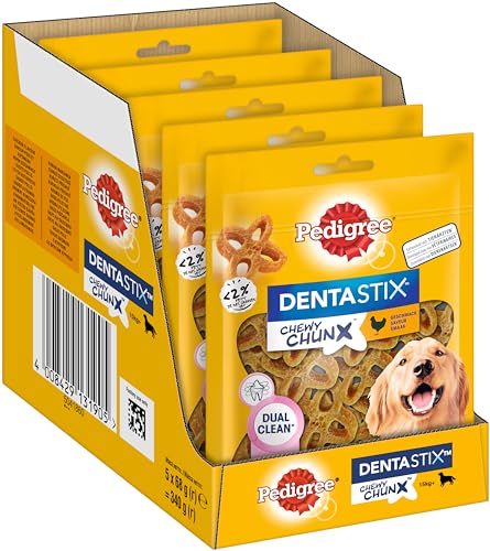 Pedigree® Dentastix Chewy Chunx Zahnpflegesnacks für große Hunde über 15kg, mit Huhn, 5x68g von PEDIGREE