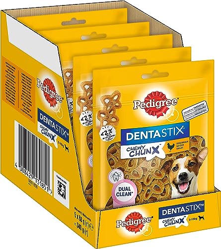Pedigree Dentastix Chewy Chunx Zahnpflegesnacks für kleine Hunde von 5-15 kg, Schmackhaften Kausticks mit Huhn, 10 Packungen (2 x 5 x 68 g) von PEDIGREE