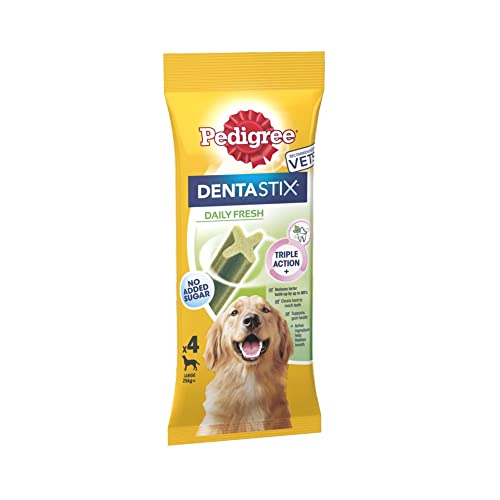 Pedigree Dentastix - Fresh Daily Dental Care Chews, Große Hundeleckerli + 25 kg, 1 Beutel (4 Stäbchen) von PEDIGREE