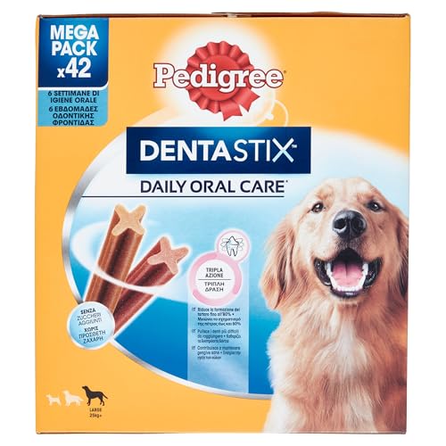 Pedigree Dentastix Snacks für die Mundhygiene, großer Hund + 25 kg, 42 Stäbchen – 1620 g von PEDIGREE