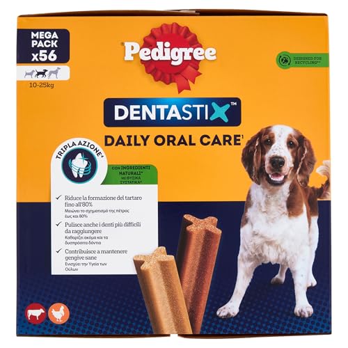 Pedigree Dentastix Snacks für die Mundhygiene, mittelgroßer Hund 10 – 25 kg, 56 Stäbchen – 1440 g Pedigree Dentastix Snacks für die Mundhygiene, mittelgroßer Hund 10 – 25 kg, 56 Stäbchen – 1440 g von PEDIGREE