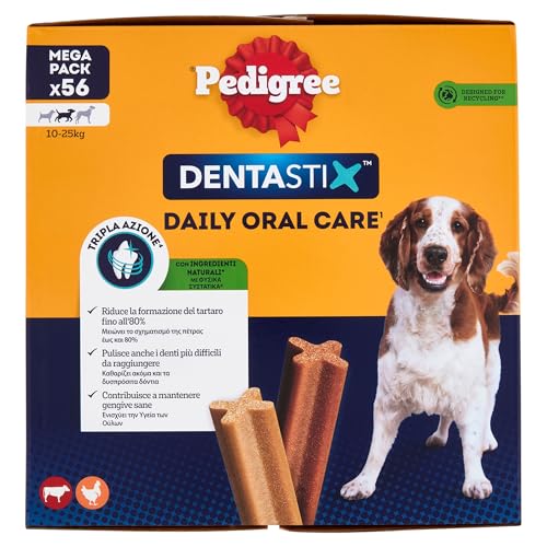 Pedigree Dentastix Snacks für die Mundhygiene, mittelgroßer Hund 10 – 25 kg, 56 Stäbchen – 1440 g von PEDIGREE