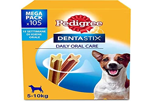 Pedigree Dentastix Snacks für die Mundhygiene (Kleiner Hund 5-10 kg), 110 g, 105 Stück - 15 Packungen mit 7 Stück (105 Stück insgesamt) von PEDIGREE