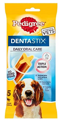 Pedigree Dentastix – Tägliche Zahnpflege, mittelgroße Hundeleckerli von 10-25 kg, 1 Beutel (5 Sticks) von PEDIGREE