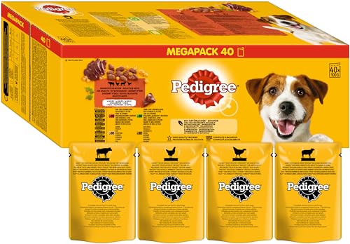 Pedigree Adult Hundenassfutter Gemischte Selektion, 40 Portionsbeutel, 40x100g – Hundefutter nass, in Gelee mit Rind, Huhn, Lamm & Geflügel von PEDIGREE