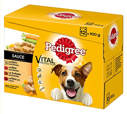 Pedigree Hundefutter Nassfutter Adult in Sauce, 12 Portionsbeutel (12 x 100g) von Pedigree