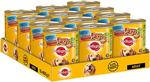 Pedigree Hundefutter Nassfutter mit 3 Sorten: Rind, Lamm und Huhn in Pastete, 12 Dosen (12 x 400g) von PEDIGREE