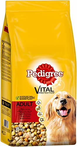 Pedigree Hundefutter Trockenfutter Adult mit Rind und Gemüse, 1 Beutel (1 x 15kg) von PEDIGREE