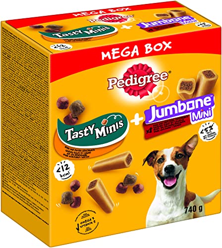 Pedigree Hundesnacks Mega Box für kleine Hunde mit Tasty Minis Huhn & Enten Geschmack (420g) und Mini-Riesenknochen Rind & Geflügel Geschmack (8 Stück), 740g von PEDIGREE