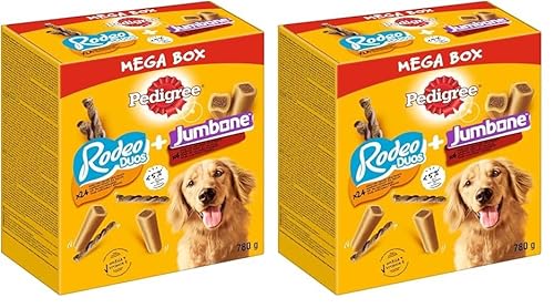 Pedigree Hundesnacks Mixpack mit Rodeo Duos Huhn & Bacon (24 Stück) und Riesenknochen Rind & Geflügel (4 Stück), 780g (Packung mit 2) von PEDIGREE