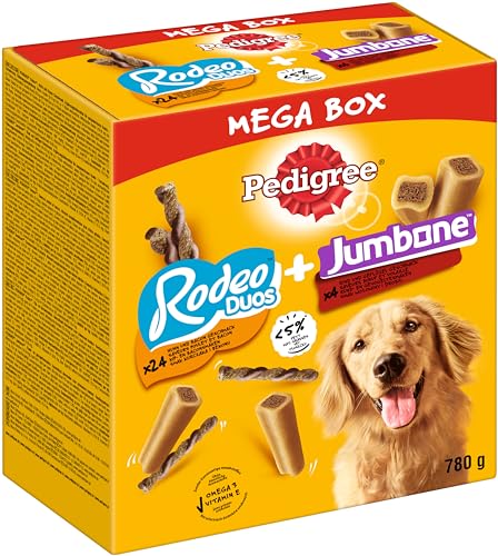Pedigree Hundesnacks Mixpack mit Rodeo Duos Huhn & Bacon (24 Stück) und Riesenknochen Rind & Geflügel (4 Stück), 780g von PEDIGREE