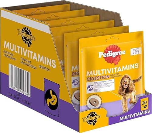PEDIGREE Hundesnacks Multivitamins Verdauung - 180 weiche Hundeleckerlis mit Probiotika (6 x 180g)- Supplements zur Unterstützung der Verdauung, einfache Fütterung von PEDIGREE