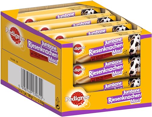 Pedigree Hundesnacks Riesenknochen Maxi Jumbone für große Hunde (+25kg), 12 Stück, 12x180g – Hundeleckerlis mit Rind– und Geflügelgeschmack von Pedigree