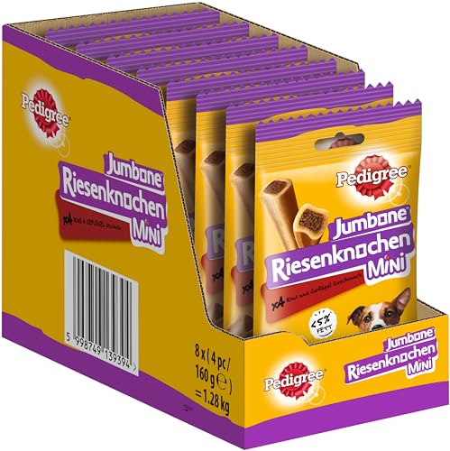 Pedigree Hundesnacks Riesenknochen für kleine Hunde mit Rind & Geflügel, 32 Stück (8 x 4 Stück) von PEDIGREE