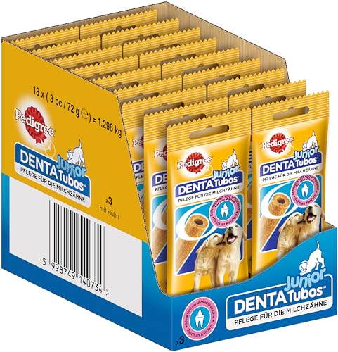 Pedigree Junior Hundesnack Dentatubos für die Milchzähne, reich an Kalzium, 54 Stück (18 x 3 Stück) von Pedigree