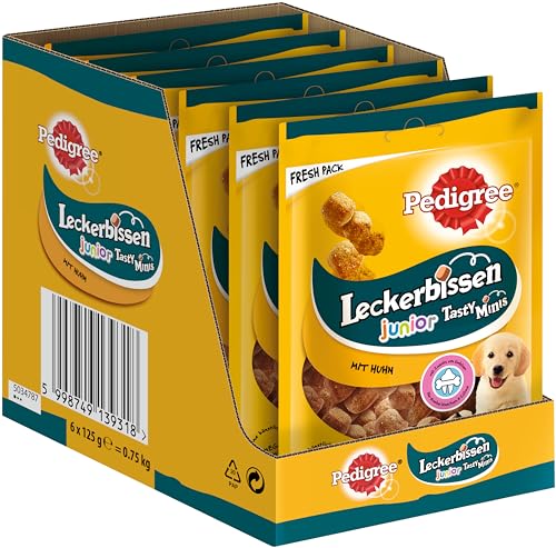 Pedigree Leckerbissen Junior – Kleine Hundesnacks für Welpen mit Huhn – Ideal für das Training oder für zwischendurch – Hunde Treats im Vorratspack (6 x 125g) von PEDIGREE